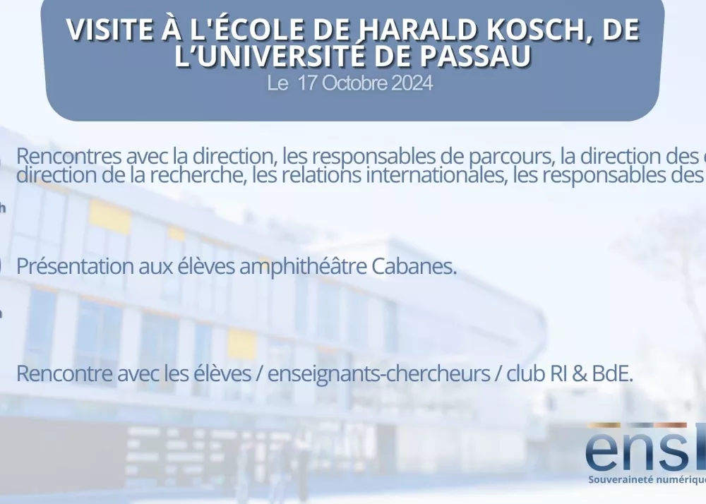 Rencontre des Relations Internationales avec Harald Kosch de l'Université de Passau le Jeudi 17 Octobre de 10h30/18h00. Rencontre des Relations Internationales avec Harald Kosch de l'Université de Passau le Jeudi 17 Octobre de 10h30/18h00.